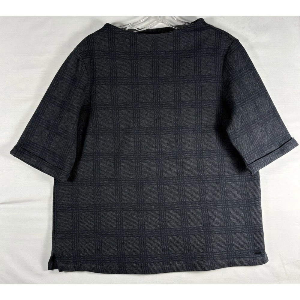 Opus Gadeni Check Grey Plaid Boat Neck Cuffed Sleeve Top Size 40